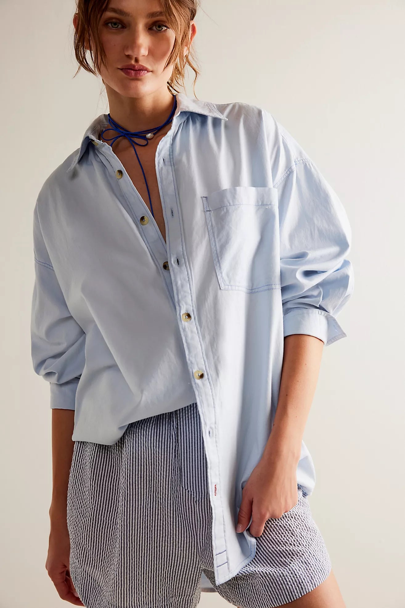 Free People We The Free Freddie Shirt Oxford Blue | Aine's Boutique