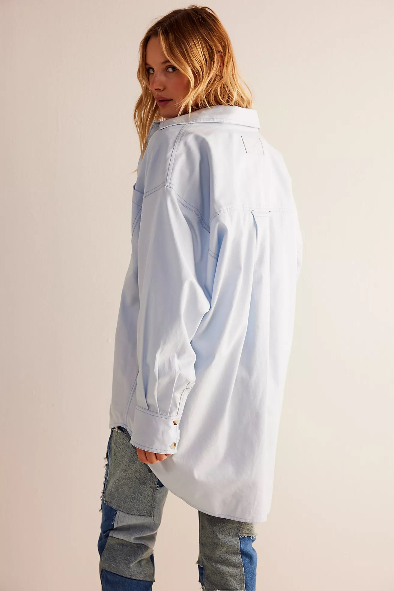 Free People We The Free Freddie Shirt Oxford Blue | Aine's Boutique